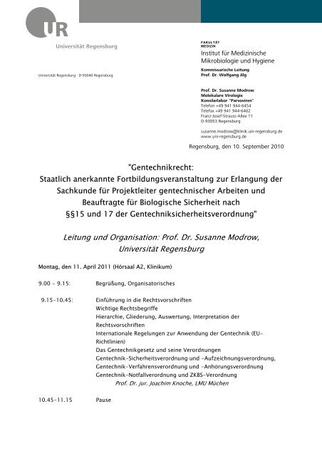 Gentechnikrecht - Biologie und Vorklinische Medizin - Universität ...