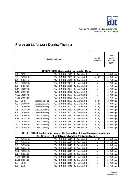 Preise ab Lieferwerk Demitz-Thumitz - ALLGEMEINE BAUSTOFF ...