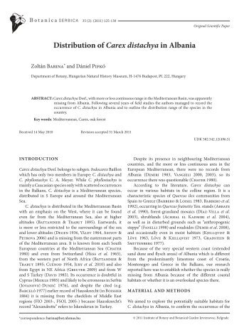 Distribution of Carex distachya in Albania - Botanica Serbica