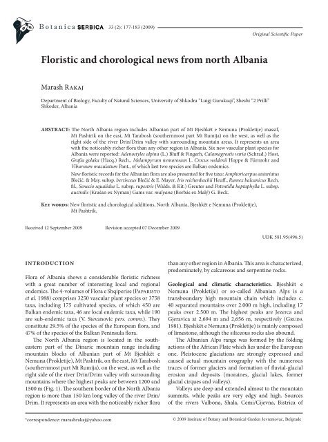 Floristic and chorological news from north Albania - Botanica Serbica