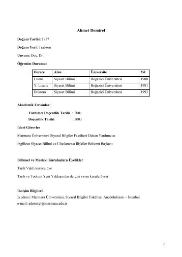 Ahmet Demirel - Siyasal Bilgiler Fakültesi - Marmara Üniversitesi