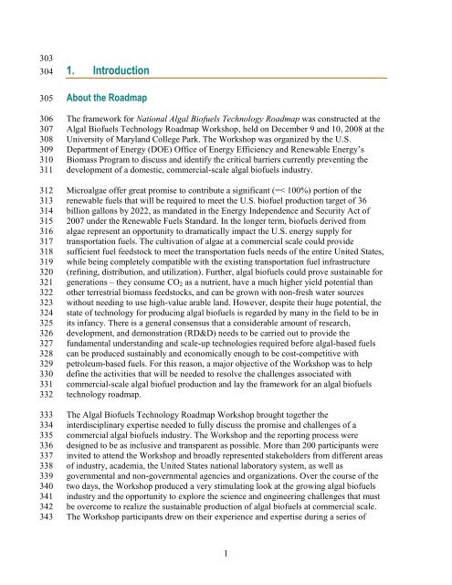 Download the Algal Biofuels Roadmap draft document - Sandia