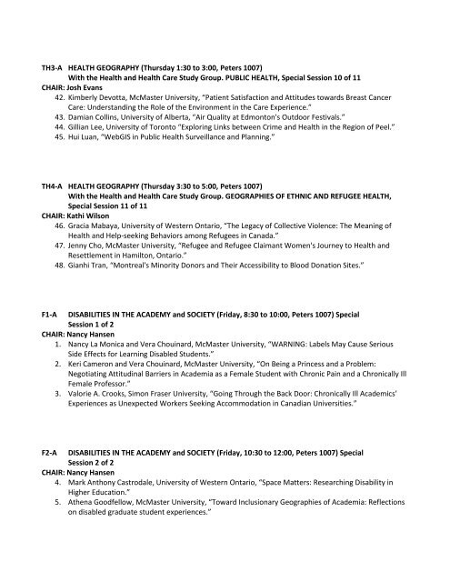 final program - Canadian Association of Geographers