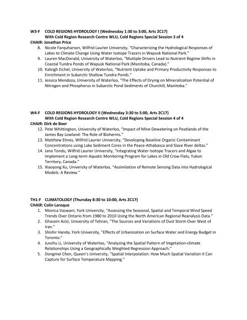 final program - Canadian Association of Geographers