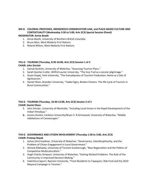 final program - Canadian Association of Geographers