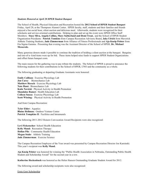 2012 HPERBanq-Enotes Announcement - University of Nebraska at ...