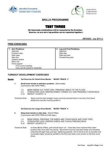 A3 Exam Test 3 - July 2011.1 - Calisthenics Australia