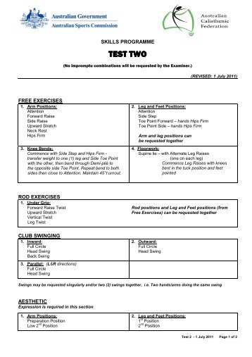 A2 Exam Test 2 - 1 July 2011 - Calisthenics Australia