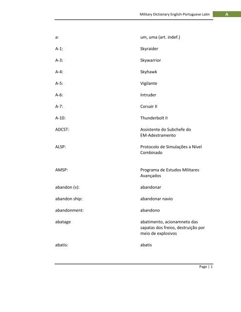 English-Portuguese Dictionary of Military Terminology - US Army ...