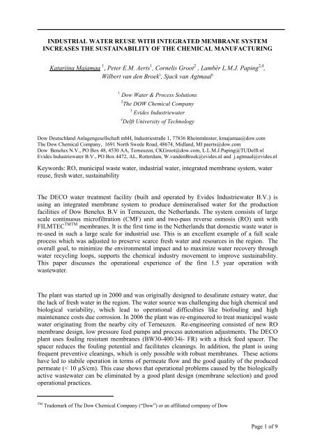 industrial water reuse with integrated membrane system