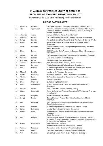 LIST OF PARTICIPANTS