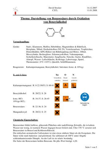 Darstellung von Benzoesäure duch Oxidation von Benzylakohol