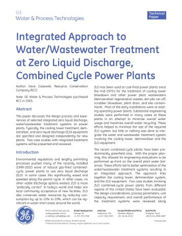 Integrated Approach to Water/Wastewater Treatment at Zero Liquid ...