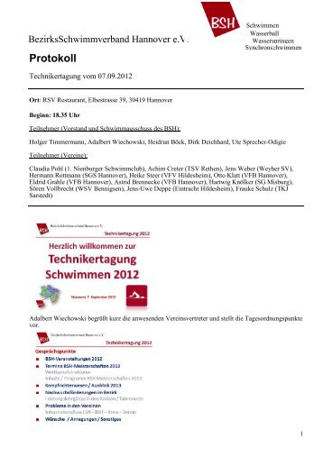 Protokoll - Bezirksschwimmverband Hannover eV