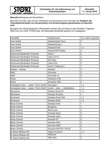 Chemikalien für die Aufbereitung von Videoendoskopen ... - Karl Storz