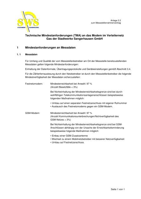 Stadtwerke Sangerhausen GmbH Alban-Hess-Straße 29 D-06526 ...