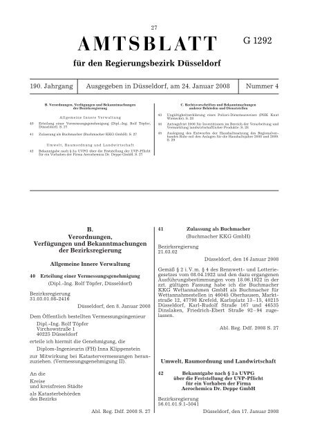 AMTSBLATT für den Regierungsbezirk Düsseldorf