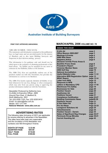 MARCH/APRIL 2006 VOLUME NO: 78 ADVERTISING RATES - AIBS