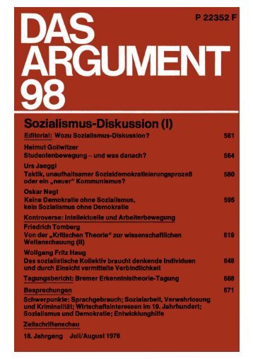 Das Argument 98 - Berliner Institut für kritische Theorie eV