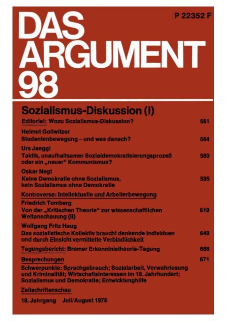 Das Argument 98 - Berliner Institut für kritische Theorie eV