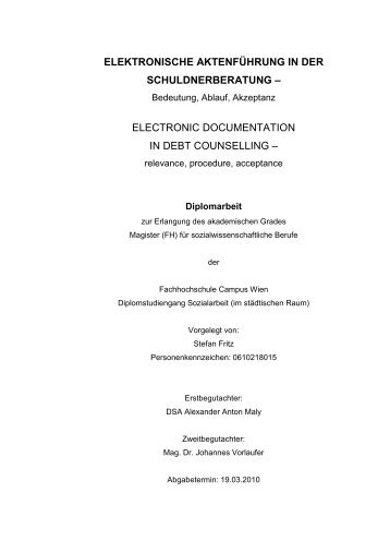 ELEKTRONISCHE AKTENFÜHRUNG IN DER - Schuldnerberatung