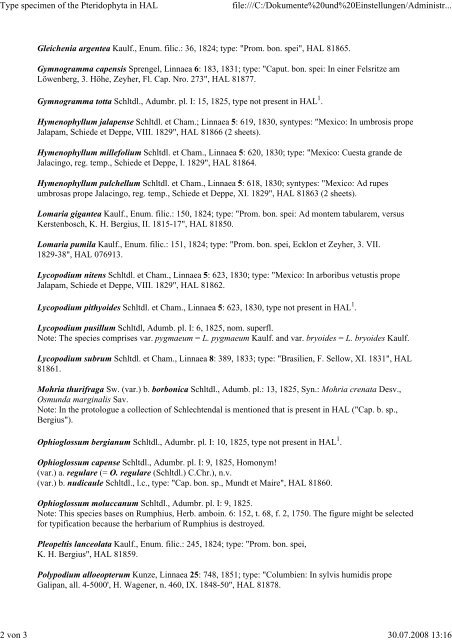 Type specimen of the Pteridophyta in HAL - Fachbereich Biologie ...