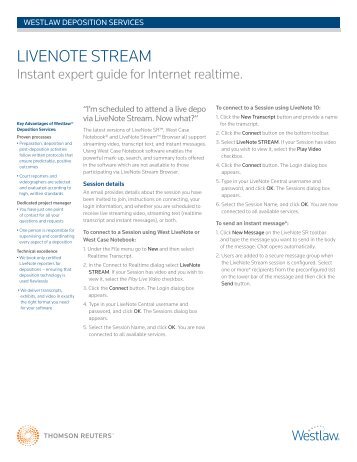 LIVENOTE STREAM Instant Expert Guide For ... - West - Westlaw