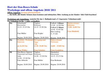 Hort Workshops und offene Angebote 2010- 2011 - Bernostiftung