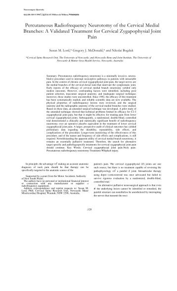 Percutaneous Radiofrequency Neurotomy of the ... - NeuroTherm