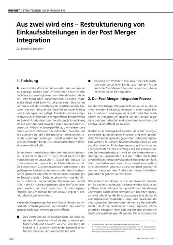 Restrukturierung von Ein kaufsabteilungen in der Post Merger ...