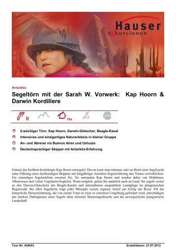 Segeltörn mit der Sarah W. Vorwerk: Kap Hoorn & Darwin Kordillere