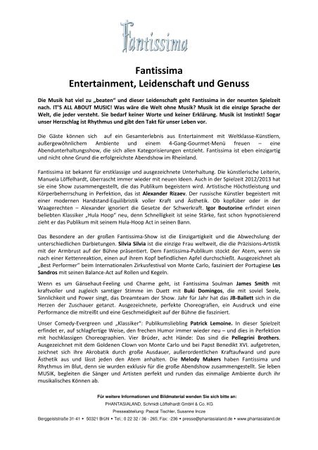 Fantissima Entertainment, Leidenschaft und Genuss - Phantasialand