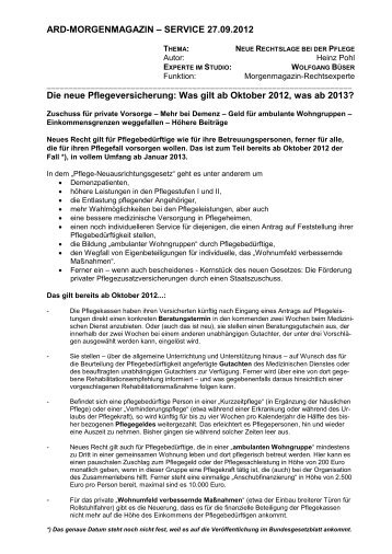 Neue Rechtslage bei der Pflege - DasErste.de