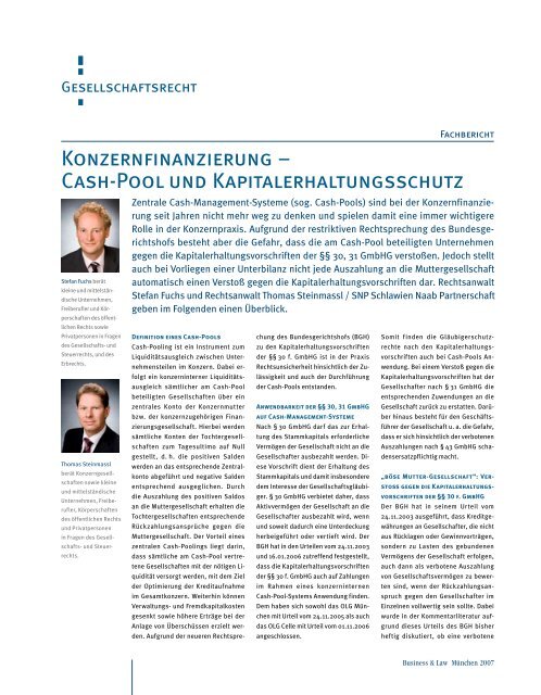 KONZERNFINANZIERUNG 1 CASH-POOL UND ...