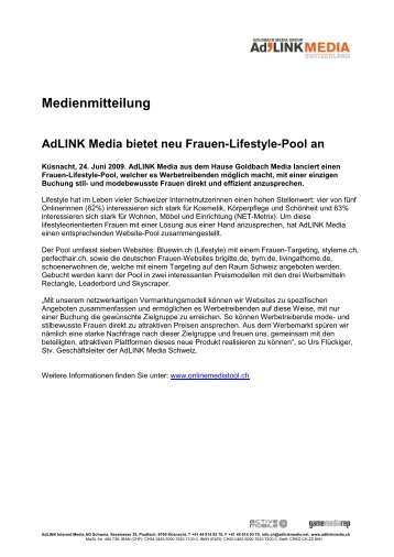 Medienmitteilung AdLINK Media bietet neu Frauen-Lifestyle-Pool an