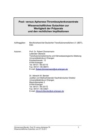 Pool- versus Apherese-Thrombozytenkonzentrate - Berufsverband ...