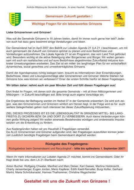 Fragebogen - Gemeinde Grinzens - Land Tirol