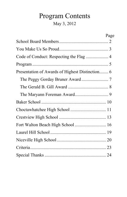Program Contents - Okaloosa County School District