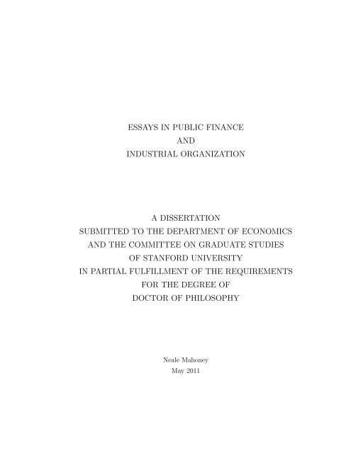 essays in public finance and industrial organization a dissertation ...