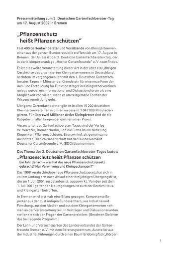 Pressemitteilung Gartenfachberater Tage 2002\ - Gartenfreunde.de