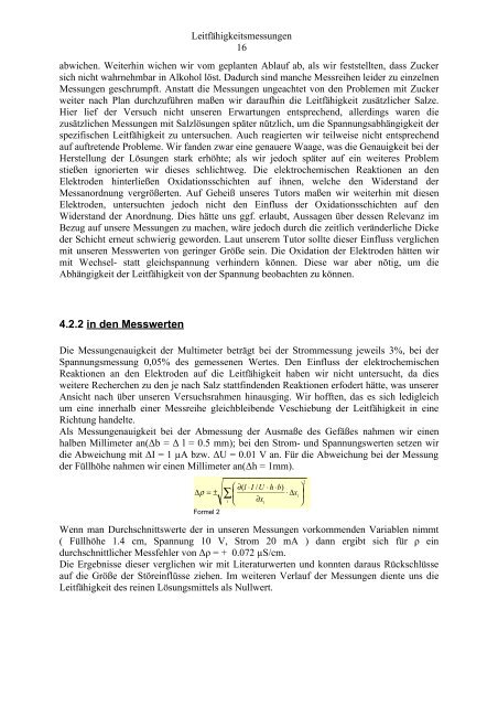 Leitfähigkeitsmessungen - Physikalisches Projektpraktikum