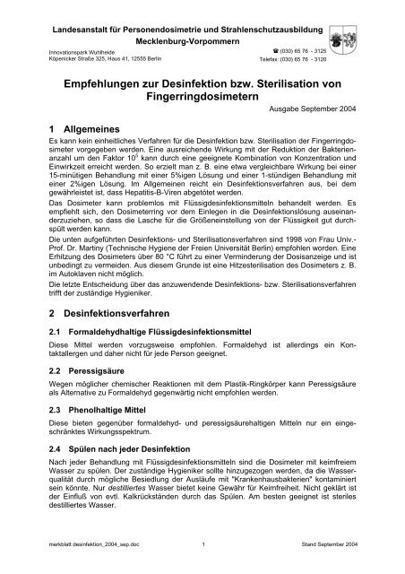 Empfehlungen zur Desinfektion bzw. Sterilisation von ... - LPS-Berlin