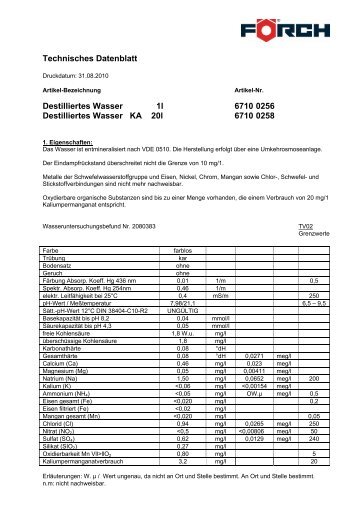 Technisches Datenblatt Destilliertes Wasser 1l 6710 0256 ... - Förch