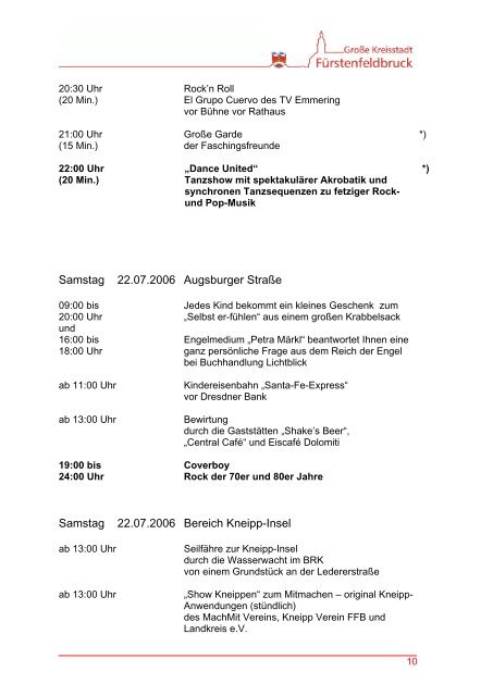 Programm Altstadtfest vom 21. – 23. Juli 2006 - in Fürstenfeldbruck