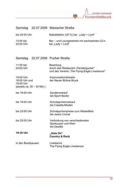 Programm Altstadtfest vom 21. – 23. Juli 2006 - in Fürstenfeldbruck