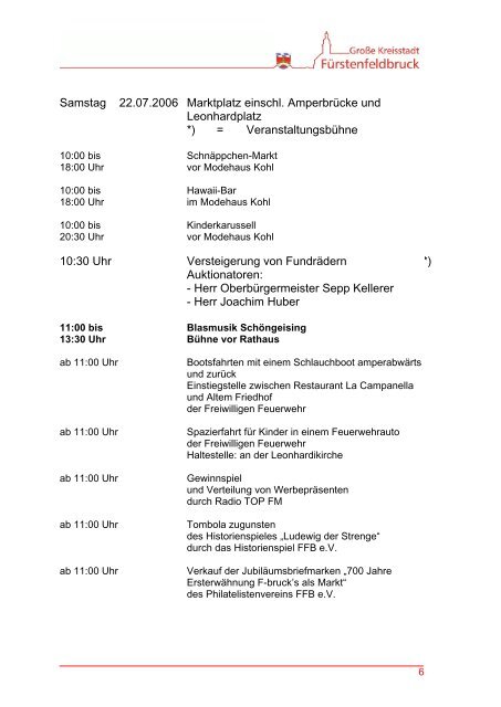 Programm Altstadtfest vom 21. – 23. Juli 2006 - in Fürstenfeldbruck