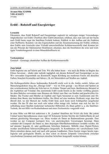 Erdöl – Rohstoff und Energieträger - FWU