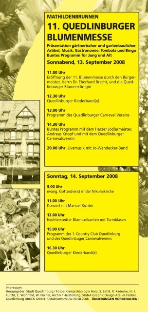 13. bis 14. September 2008 Stadtfest QUEDLINBURG zum Tag des ...