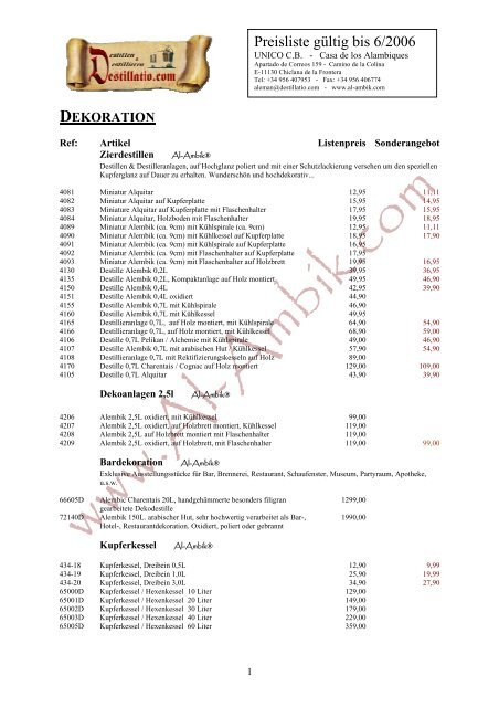 Destille 1,25 Liter mit Spiritusbrenner