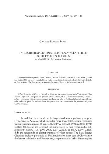 Naturalista sicil., S. IV, XXXIII (3-4), 2009, pp. 295-304 FAUNISTIC ...